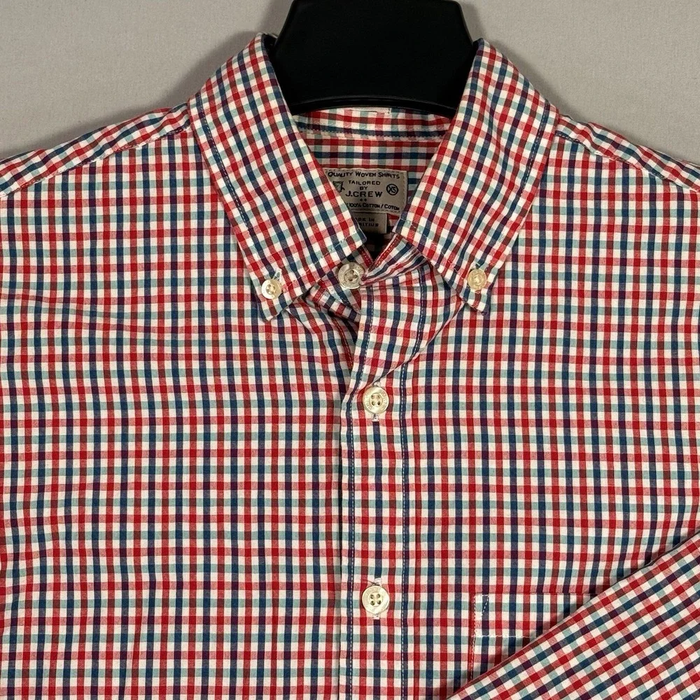J.CREW Button Down Shirt Men's XS Blue Red Classic Plaid Flex‎ Washed Slim Fit